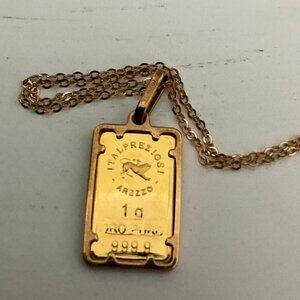 24K pure solid gold disk framed in 14k solid gold necklace